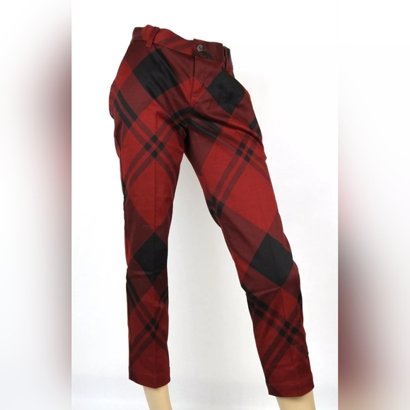 GUCCI Check Print Capri Pants Red/Black, NWT - Picture 2 of 7